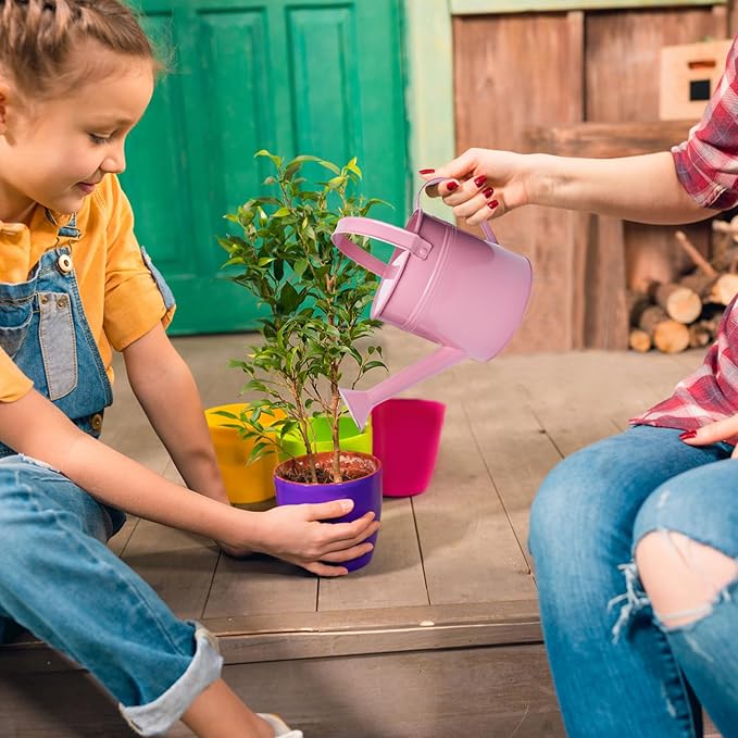 Small Metal Watering Can Set, Pink, 1.2L and 0.23L Garden Cans with Long Spout, Indoor Outdoor Plant Care (Pink)