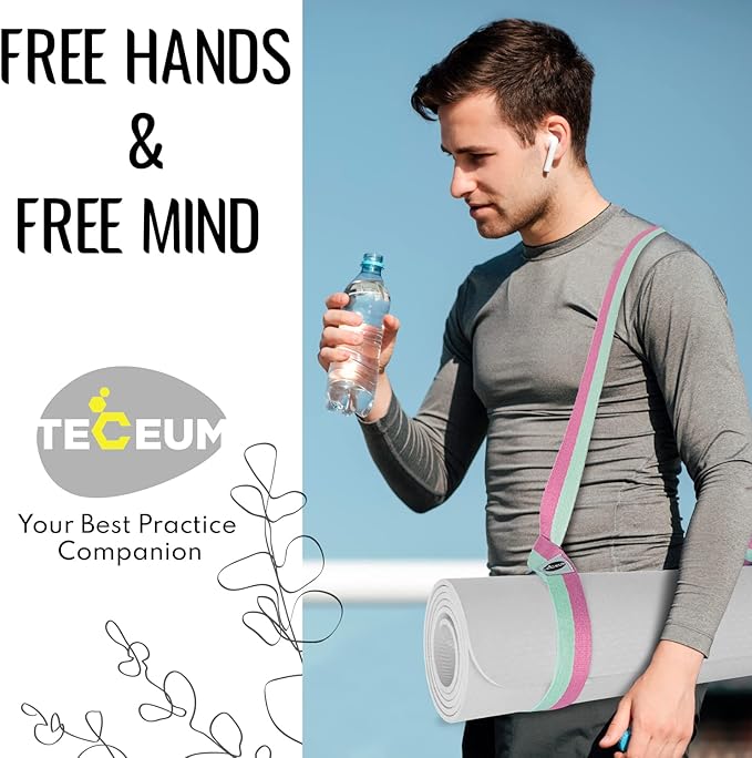 TECEUM Yoga Mat Strap – 30+ Colors – Adjustable Mat Holder Sling Carrier for All Mats [Mat Not Included]