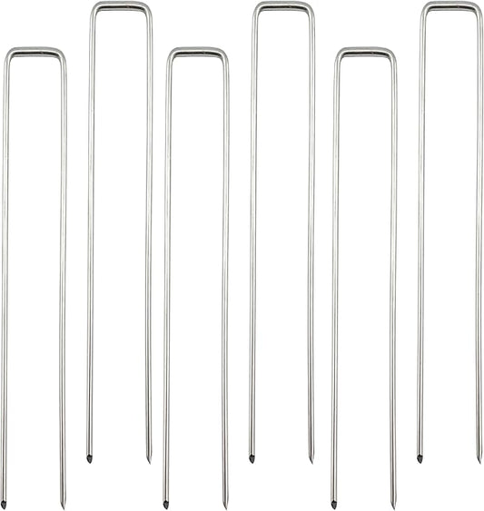12 Inch 8 Gauge Landscape Staples Galvanized Garden Stakes Heavy Duty Sod Pins Fence Ground Stakes for Weed Barrier Fabric Ground Cover Dripper Irrigation Tubing Soaker (50 Pieces)