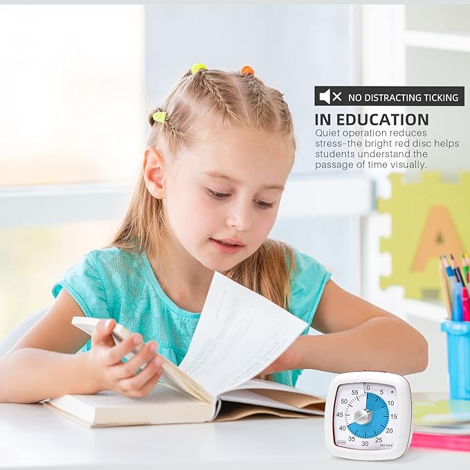 Secura 60-Minute Visual Timer, Silent Study Timer for Kids and Adults, Time Clocks, Time Management Countdown Timer for Teaching (Blue & White)