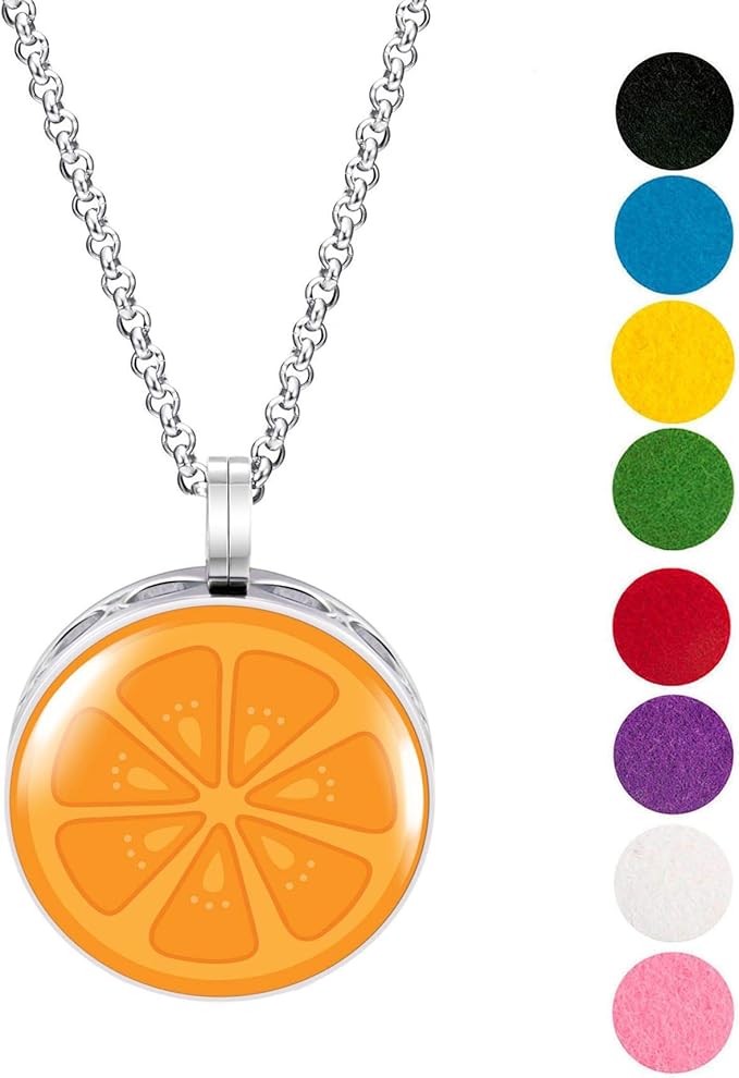 Wild Essentials Orange Slice Enamel Finish Essential Oil Diffuser Necklace Gift Set - includes Aromatherapy Pendant, 24" Stainless Steel Chain, 8 Color Refill Pads