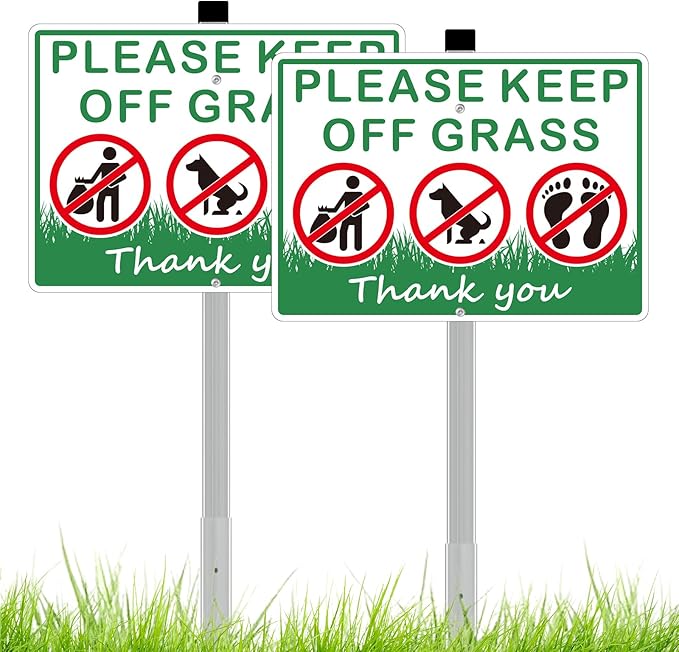 (2 Pack) Keep Off Grass Sign, Stay Off Grass Signs for Yard, 8x28 Heavy Duty Aluminum Keep Off Grass Signs - Weather Resistant and Easy to Install with Long Stake (Green)