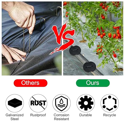 Finderomend 100 Pack Landscape Staples and 100 Pack Gaskets,8" 11 Gauge Galvanized Steel Garden Staples with Black Pads,Landscape Pins Turf Staples for Securing Weed Barrier Fabric Artificial Grass