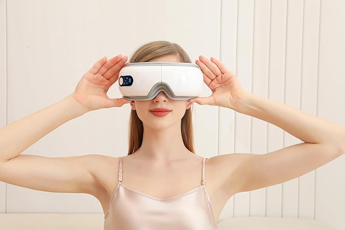 Eye Massager with Airbag Kneading,Constant Temperature Hot Compress, Multi-Frequency Vibration and Bluetooth Music (Pearl White, Large)