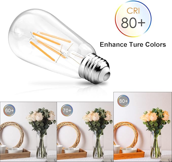 Ascher Vintage LED Edison Bulbs 6W, Equivalent 60W Incandescent, Non-Dimmable, Warm White 2700K, ST58 Antique LED Filament Bulbs with 80+ CRI, E26 Medium Base, Clear Glass, 6-Packs