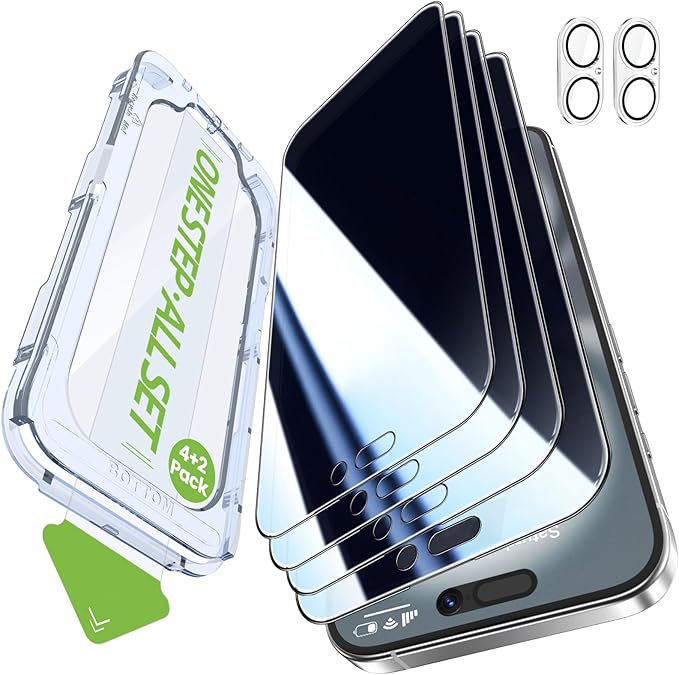 iGluz 4+2 Pack for iPhone 16 Privacy Screen Protector with Camera Lens Protector 6.1 inch,9H+Tempered Glass[12FT Military Grade Shatterproof &100% Anti-Spy],3D Micro-Curved Edges[Longest Durable]