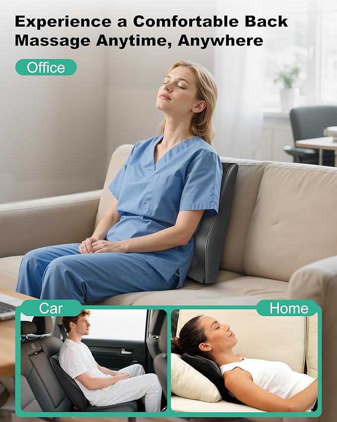 Cordless Shiatsu Neck Massager with Heat & Vibration, Back Neck Shoulder Massager for Pain Relief Deep Tissue, 4D Kneading Back Massage Pillow, Rechargeable Portable Massage, Gifts for Mom,Dad