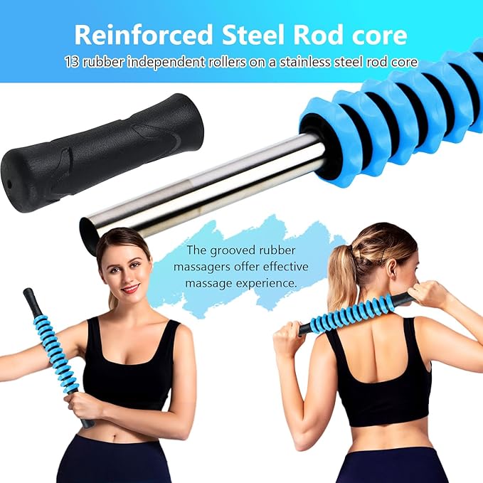 Muscle Roller Stick, Yoga Massage Roller Bar Fitness Beauty Tool for Athletes Relief Leg Back Pain (Blue)