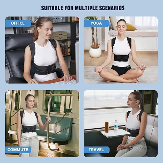 Back Brace Posture Corrector for Women and Men, Black, Adjustable Support with Removable Lumbar Pad, Shoulder and Back Straightener for Pain Relief, Spine Alignment (Large)