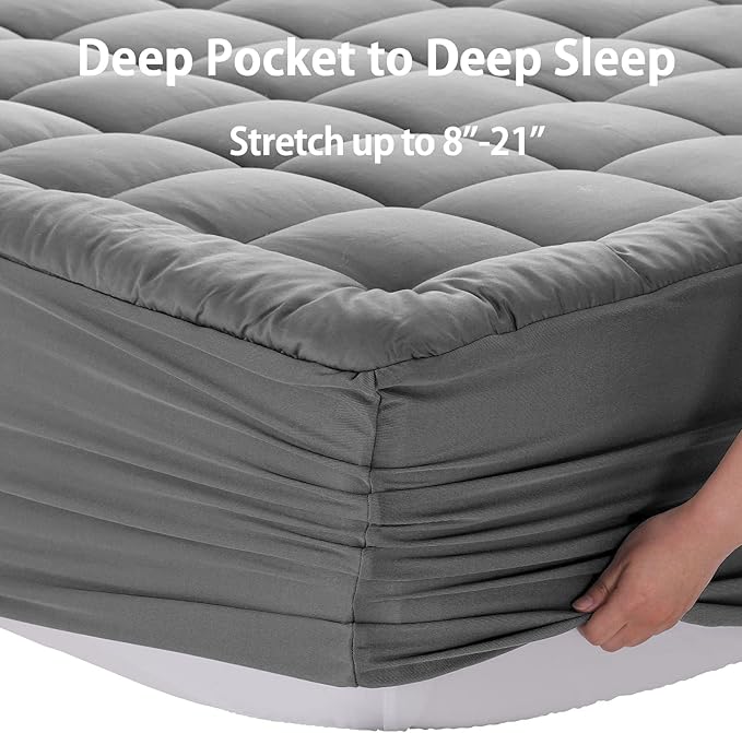 EASELAND Queen Size Mattress Pad Pillow Top Mattress Cover Quilted Fitted Mattress Protector 8-21" Deep Pocket Cooling Mattress Topper (60x80 Inches, Light Grey)