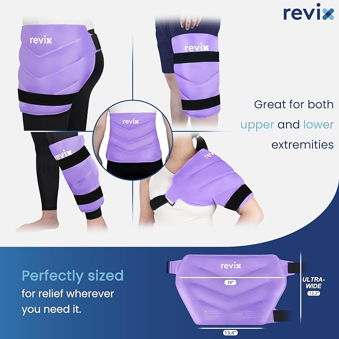 REVIX Extra Large Hip Ice Pack Wrap with Straps, Reusable Gel Ice Pack for Hip Replacement, Thigh, Shoulder & Back, Soft Lining Cold Compress Recovery Kit