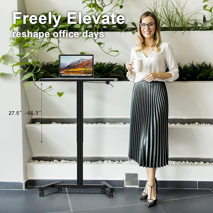 28-Inch Mobile Standing Desk Adjustable Height, Portable Standing Desk with Lockable Wheels, Rolling Table for Home Office Classroom Hospital (Jet - Black)