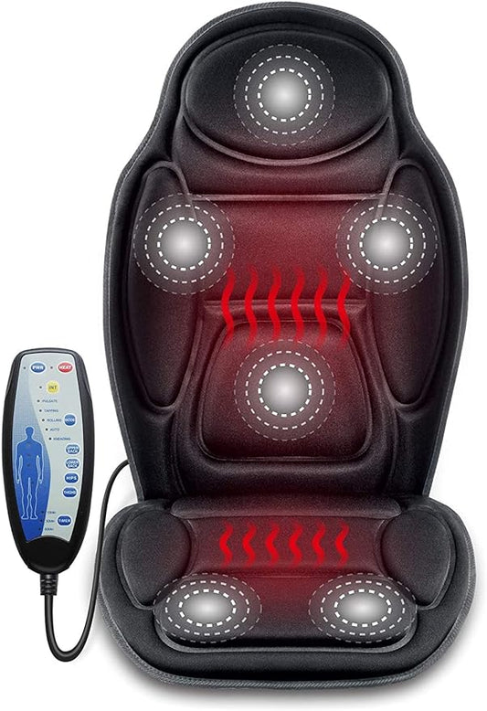 Snailax Massage Seat Cushion - Back Massager with Heat, 6 Vibration Massage Nodes & 2 Heat Levels, Massage Chair Pad for Home Office Chair，Black