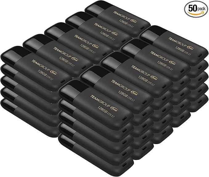 TEAMGROUP C175 128GB 50 Pack USB 3.2 Gen 1 (USB 3.1/3.0) Read 100MB/s Flash Thumb Drive, External Data Storage Memory Stick Compatible with Computer/Laptop Matte Black TC1753128GB25
