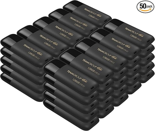 TEAMGROUP C175 128GB 50 Pack USB 3.2 Gen 1 (USB 3.1/3.0) Read 100MB/s Flash Thumb Drive, External Data Storage Memory Stick Compatible with Computer/Laptop Matte Black TC1753128GB25