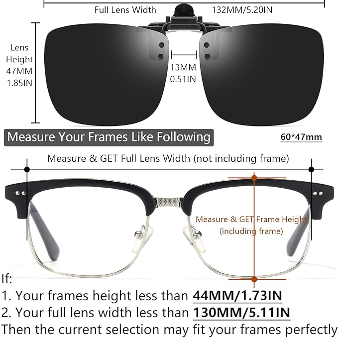 Polarized Clip-on Flip Up Metal Clip Rimless Sunglasses for Prescription Glasses