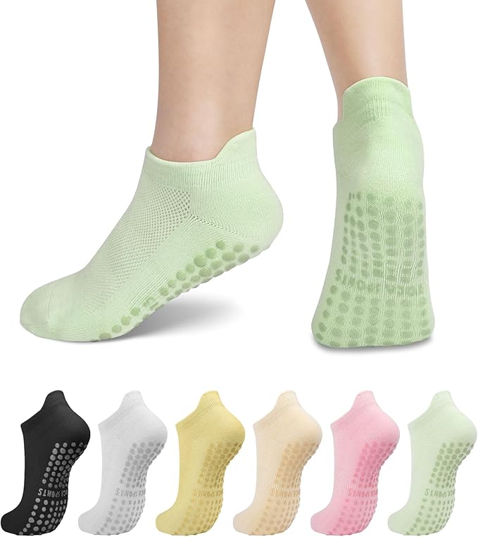 6 Pairs Pilates Socks for Women, Non Slip Yoga Socks with Grips for Barre Ballet Athletic Workout Barefoot Hospital