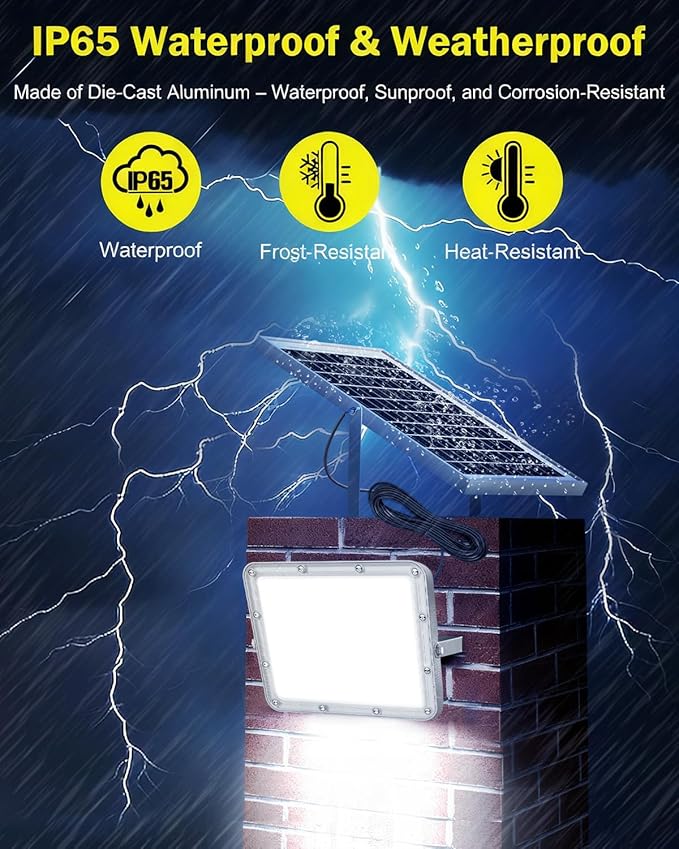 Outdoor Solar LED Flood Lights: Waterproof Security Patio Lights with Remote Control, 6500K Bright Illumination Dawn to Dusk Lighting for Fence, Yard, Backyard, Wall, House (5000MAH)