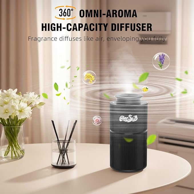 Smart Waterless Diffuser, Waterless Diffusers for Essential Oils with Timer & 3 Mist Levels, Super Silent Aromatherapy Essential Oil Diffuser Battery Operated for Car, Home, Office Black