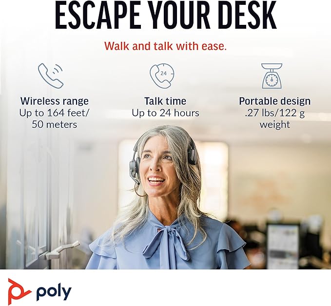 Poly Voyager 4310 UC Wireless Headset (Plantronics) - Single-Ear Bluetooth Headset w/Noise-Canceling Boom Mic - Connect PC/Mac/Mobile via Bluetooth - Works w/Teams (Certified), Zoom - Amazon Exclusive