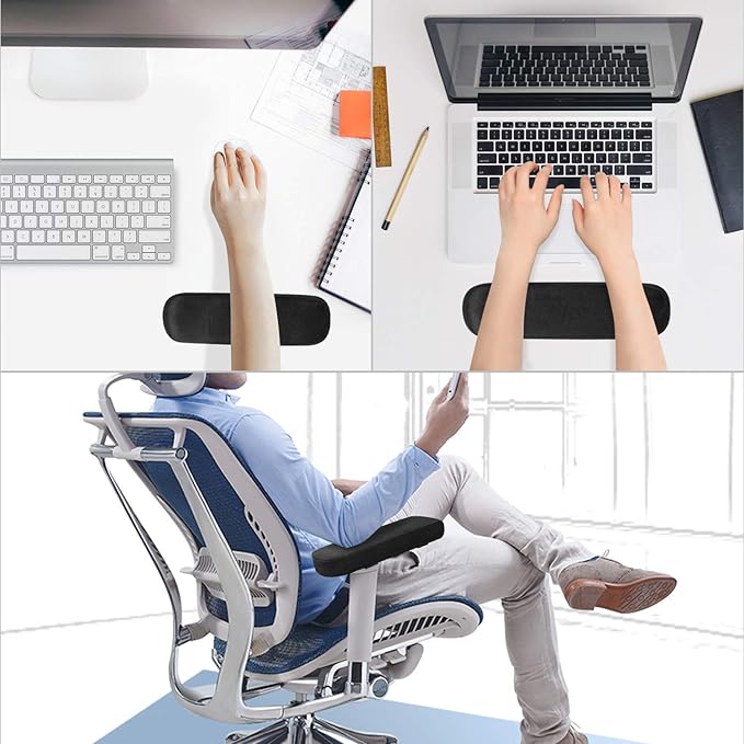 MOSISO Chair Armrest Pads (2 Pack), Memory Foam Home/Office Chair Arm Rest Covers Comfy Computer Gaming Elbow Cushion Removable Washable Elbow Support Forearm Pressure Relief, Black