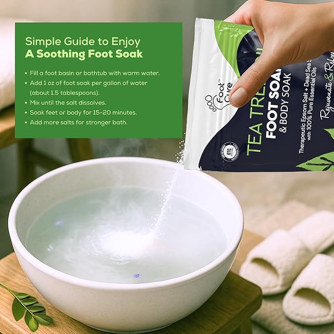 Tea Tree Oil Foot Soak with Epsom Salts- for Foot Pain, Soreness, Athletes Foot, Odors, Toe Nail Fungus, Fungal, Calluses Made in USA - 4 Pack