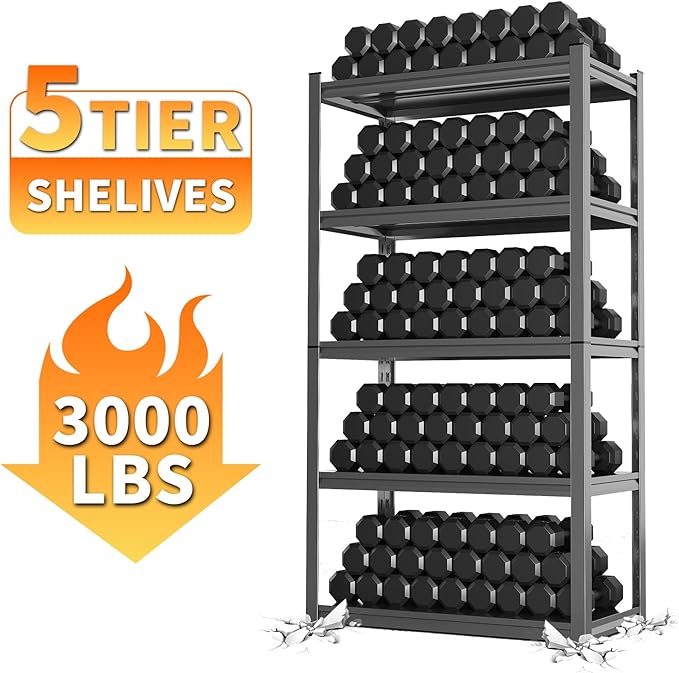 Garage Shelving, Heavy Duty Storage Shelves, Metal Garage Shelves Units, 5-Tier Adjustable Shelf Storage Rack for Industrial, Warehouse, Basement (H72'' W39.3'' D18'')