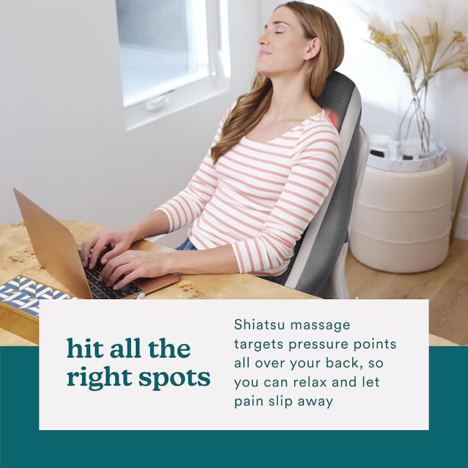 Homedics Shiatsu Massage Cushion with Soothing Heat, Deep-Kneading Massage, Targets Pressure Points All Over Back, Soothing Heat, Relax Overworked Muscles, Release Tension, Reduce Back Pain