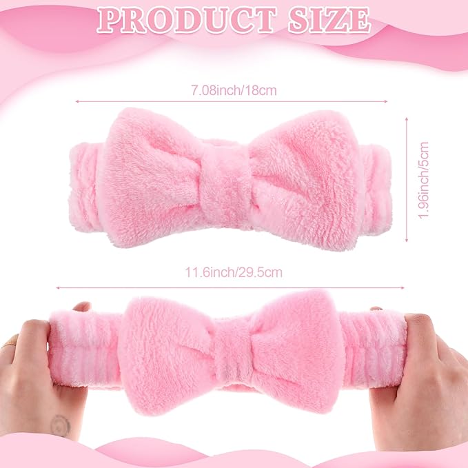 50 Pcs Pink Spa Headband Bulk Spa Sleepover Party Supplies for Washing Face with Removable Bow Makeup Elastic Bowknot Headbands for Women Gifts Soft Skincare Microfiber Hairbands(Pink Style)