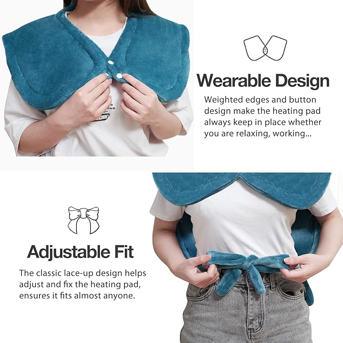 DAILYLIFE Heating Pad for Neck and Shoulders and Back, Electric Heating Pad for Back Pain Relife, 6 Heating Settings, UL Certified with Overheating Protection and Machine Washable, 26"x35", Blue