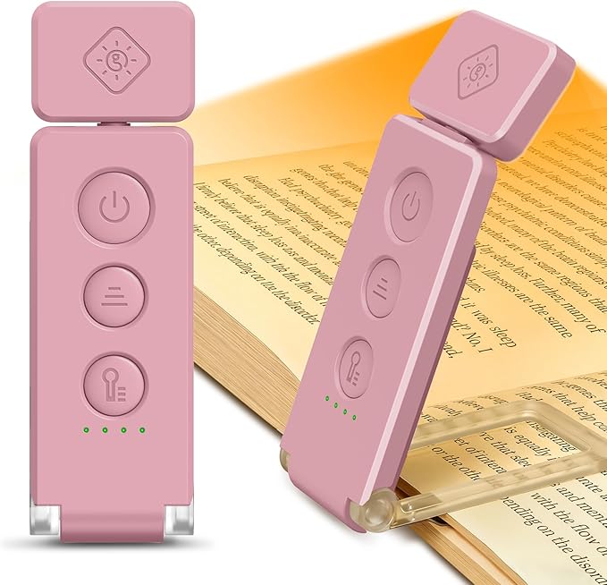 Glocusent 12 LED Rechargeable Book Light, Clip-on Reading Lamp with 5 Colors & 5 Brightness Levels, Up to 100Hrs Runtime, Eye-Caring Reading Lights for Books in Bed, Perfect for Book Lovers, Kids