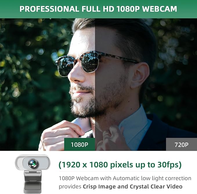 Full HD 1080P Webcam with Privacy Shutter and Tripod, Pro Streaming Web Camera with Microphone, Widescreen USB Computer Camera for Laptop Desktop