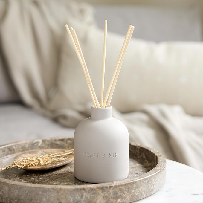 Craft & Kin Reed Diffuser for Home & Bathroom – Rose & Oud Reed Diffuser Set with Fragrance Sticks, Long-Lasting Alcohol-Free Scent, Fall Earthenware Collection, 6.7oz