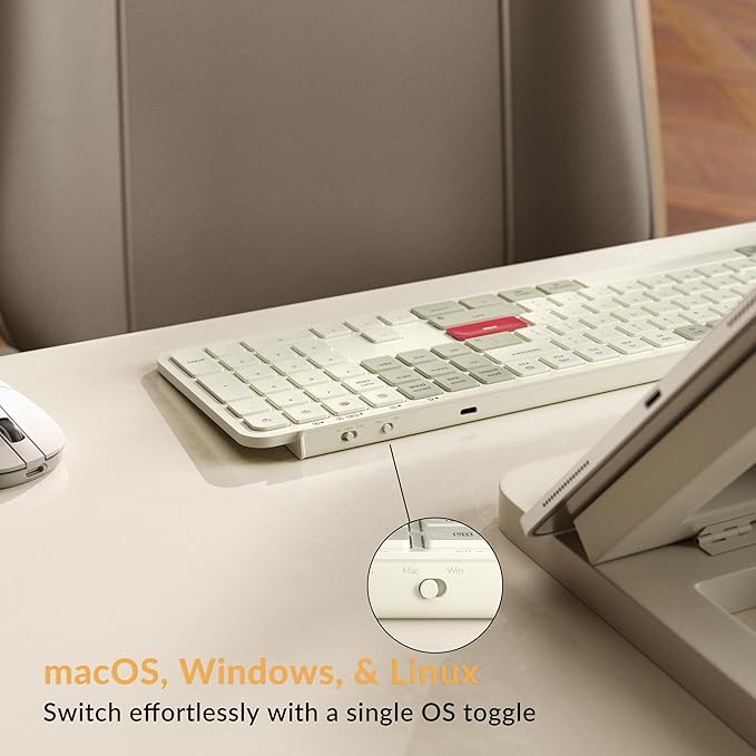 Keychron B6 Pro Full-Size Ultra-Slim Wireless ZMK Custom Keyboard, Triple-Mode 2.4 G/Bluetooth 5.2/Wired Programmable, Lightweight Quiet Key with Numeric Keypad for Mac/Windows, Retro Red