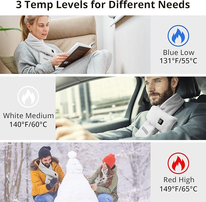 AKASO Heated Neck Wrap with 5000mAh Power Bank - Electric Heating Pad for Neck Pain Relief and Stiffness