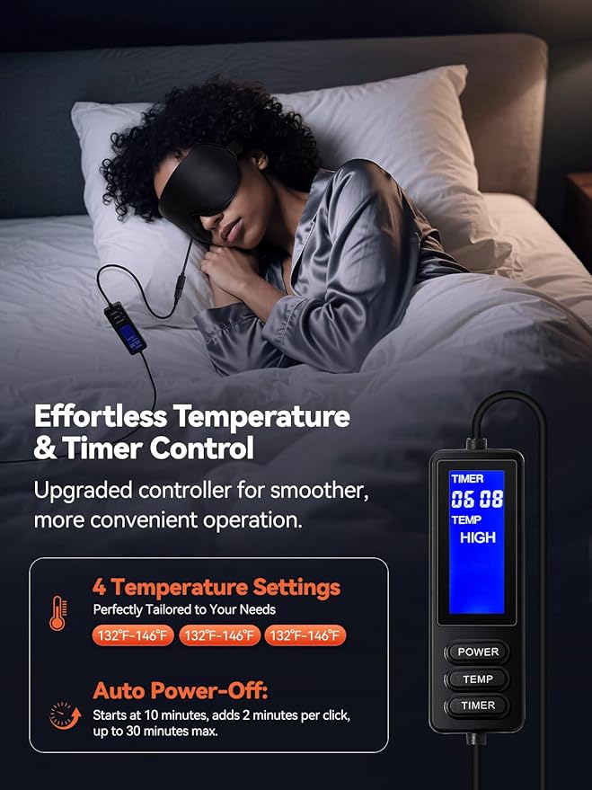 Heated Eye Mask for Dry Eyes, Improved Sleep, Warm Eye Compress for MGD, Dry Eye Syndrome, Chalazion Blepharitis Stye Eye Treatment, Steam Moist to Unclog Glands (Black)