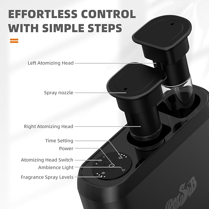 Smart Aroma Diffuser, Dual-Nozzle Waterless Essential Oil Diffuser with Cool Mist, Super Silent Aromatherapy Essential Oil Diffuser Battery Operated for Car, Home, Office Black