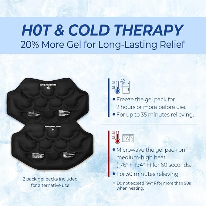 KingPavonini Extra Large Ice Pack for Back Pain Relief with Extension Strap, 2 Pack Reusable Lower Back Gel Ice Pack Wrap for Lumbar Surgery, Sciatica, Herniated Disc, Coccyx Pain, Cold/Hot Therapy