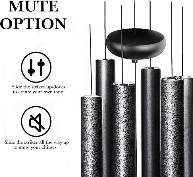 Wind Chimes for Outside Deep Tone, 38" Large WindChimes with 6 Tubes, 100% Rustproof Aluminum, Memorial Gift or Garden Patio Porch and Outdoor Décor(Silver)