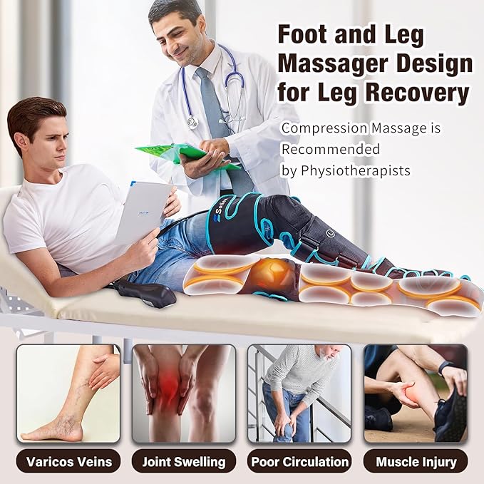Sotion Leg Massager with Heat and Compression for Circulation & Recovery, Upgraded Foot Calf Thigh Sequential Massager Device with Handheld Controller, 4 Modes 4 Intensities, Help for Leg Pain Relief