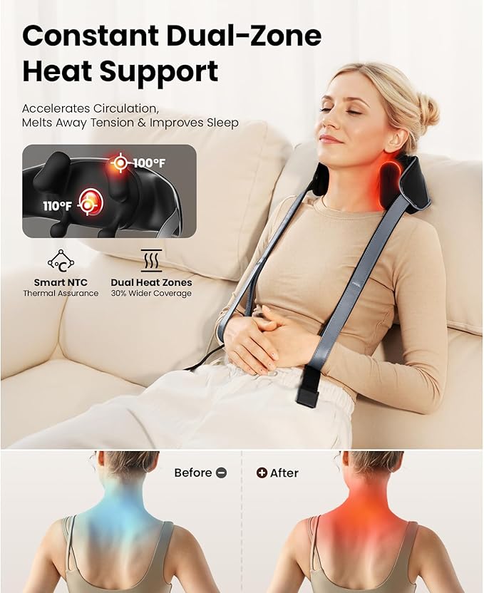 BOB AND BRAD Shiatsu Neck Massager for Pain Relief Deep Tissue with 4D Kneading, Soothing Heat, FSA Eligible/HSA Eligible, Light Weight Cordless Neck Shoulder Back Massager, Gift for Women Men Mom Dad