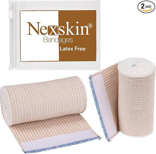 Premium Elastic Bandage Wrap (4” Wide, 2 Pack) - Nexskin Latex Free Athletic/Medical Compression Bandages Hook & Loop Fasteners at Both Ends - Lifetime Washable & Reusable Bandages