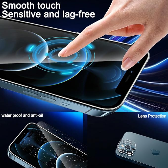 Glass Screen Protector for iPhone 12 Pro Max 6.7 inch[2 Pack][Easy Installation],with 2 Camera Lens Protectors,HD Clear Full Screen Tempered Glass,Case Friendly