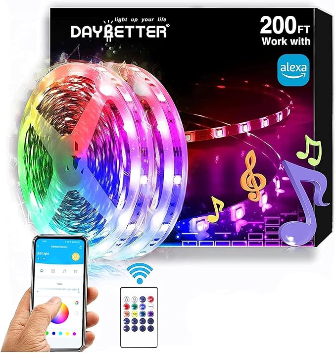 DAYBETTER RGB Led Light Strips Kit Compatible with Alexa and Google Assistant, Smart WiFi Led Strip Lights for Bedroom, Room, Decor, Kitchen, Home Party Decoration (200FT)
