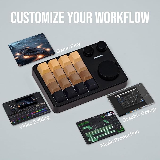 KiiBoom Cybrix 16 VIA Programmable Macro Pad - 16 Keys + 3 Knobs, Type-C Wired Aluminum Numpad, Hot-Swappable PCB, RGB Backlight, Lightweight & Portable Numeric Keypad for Windows & Mac (Black)