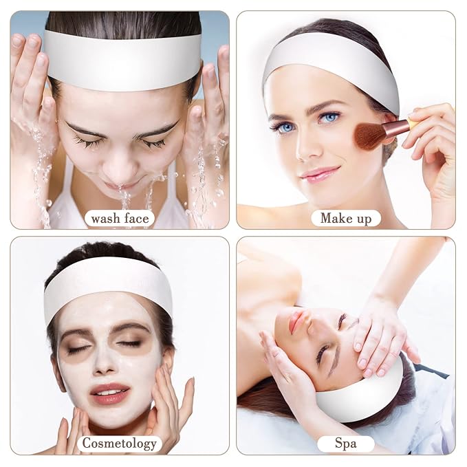80 Pack Disposable Stretch Headbands for Facials, White (Hairband, Women's Hair, 100% Elastic Non-Woven Fabric, 80 Pieces)