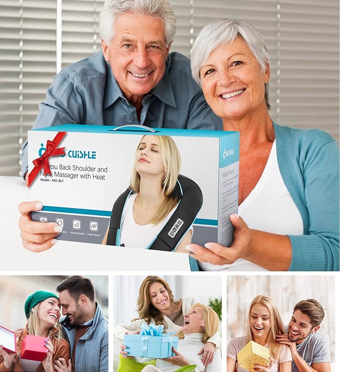 Mo Cuishle Shiatsu Neck and Shoulder Massager with Heat – Deep Kneading Massage for Relaxation – Ideal for Christmas, Mother's Day, Father's Day, Gifts for Men, Women, Mom and Dad
