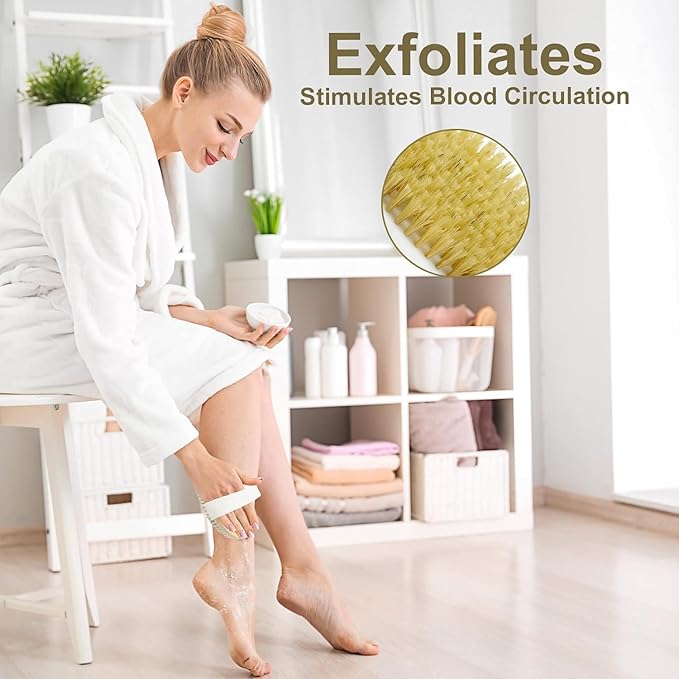 Bamboo Dry Body Brushes,Dry Body Scrubber for Dry Skin, Blood Circulation, Cellulite Treatment,Drying Brush Suitable for All Kinds of Skin with Soft and Stiff Bristles