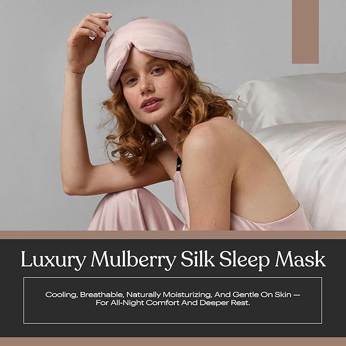 Lunya Washable Silk Sleeping Mask – Thermoregulating Mulberry Silk, Light Blocking and Comfortable Fit – Sleep Mask for Women and Men with Box – Delicate Pink – Small