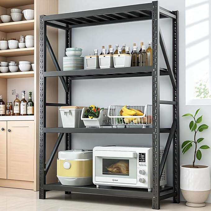 Heavy Duty Warehouse Shelving 4-Tier Industrial Steel Storage Shelves, 2600LB Capacity Per Shelf, Adjustable Shelves for Garage/Factory/Commercial Use (Black, W31.5*D19.7*H79)